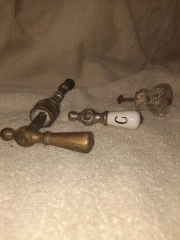 Vintage lot Porcelain brass Handle glass Sink Tub Bathroom Faucet Knob Hot Cold Cover