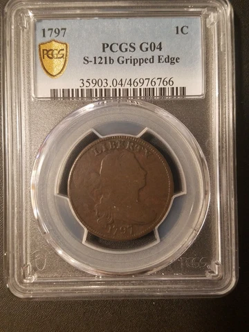 1797 Draped Bust Large Cent *  S-121b Gripped Edge *  PCGS G04 * Mintage 897,510 Cover