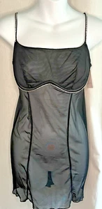 NEW Auden Black Mesh Babydoll Nightie Size M Rhinestones Underwire - Picture 1 of 6