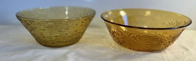 Винтажный ЛОТ 2 Медовые Золотые Стеклянные Янтарные Смешивающие Сервировочные Чаши Ripple & Flora - Изображение 1 из 4