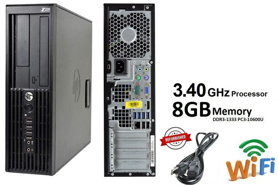 HP Workstation Z220 Desktop Tower Windows 10 Pro 1TB SSD 8 GB 3.40 GHz CPU WiFi - Image 1 of 4