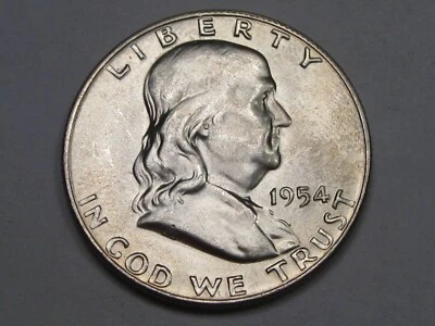BU 1954-D Dime Argento Franklin Mezzo Dollaro. #42 - Immagine 1 di 4