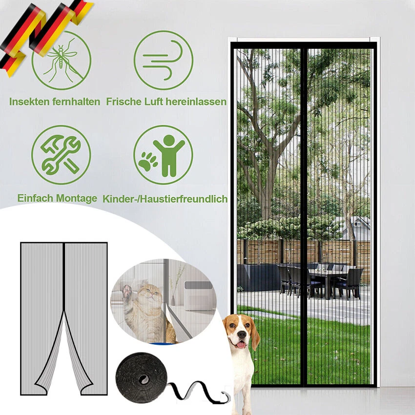 Magnet-Fliegengitter Für Türen – 90 X 210 Cm, Selbstschließend, Mit Klettband, Insektenschutz Für Balkon Und Terrassentür, Schwarz