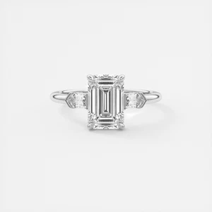 2 Ct Emerald Cut Lab Grown Diamond Three-Stone Engagement Ring 14k White Gold - Picture 1 of 3