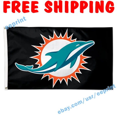 Deluxe Miami Dolphins Logo BLACK Flag Banner 3x5 NFL 2022 Fan Home Decor NEW Cover