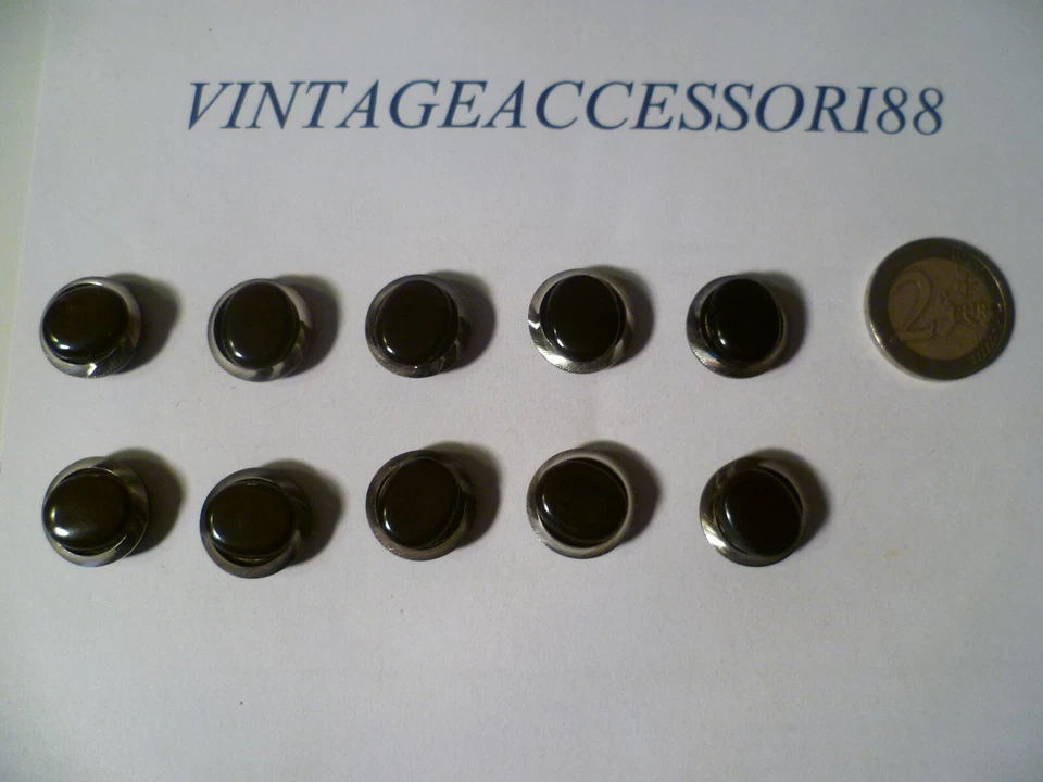 10 BOTTONI RESINA MARRONE METALLO ARGENTO VINTAGE 1,8 CM SET ABITO GIACCA SARTO - Immagine 1 di 4