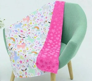 Plush Textured Minky Stars Unicorn Rainbow Cot Minkee Baby Blanket 70x100cm NEW - Picture 1 of 3
