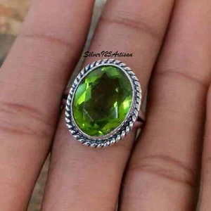 Natural Peridot 925 Silver Handmade Designer Band Mother's Day Gift Ring - Picture 1 of 4