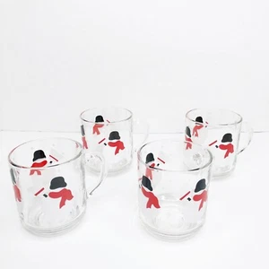 Crate & Barrel Luminarc Schneemann Tassen 4er Set Glas Tassen Urlaub Weihnachten Kakao - Bild 1 von 9