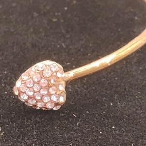 Vintage Gold Plated Open Cuff Bracelet Women Rhinestone Heart Adjustable Love - Picture 1 of 3