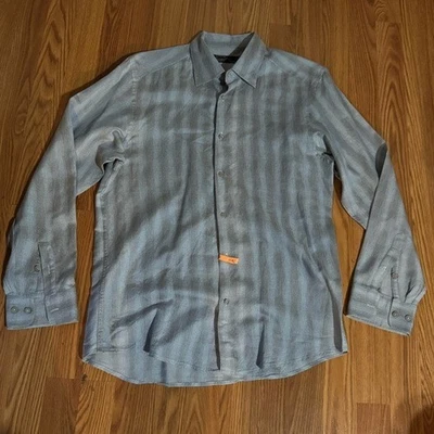 Jhane Barnes Frequency Silk Men's Gray Button-Up Shirt Classic Work Casual - Image 1 of 4