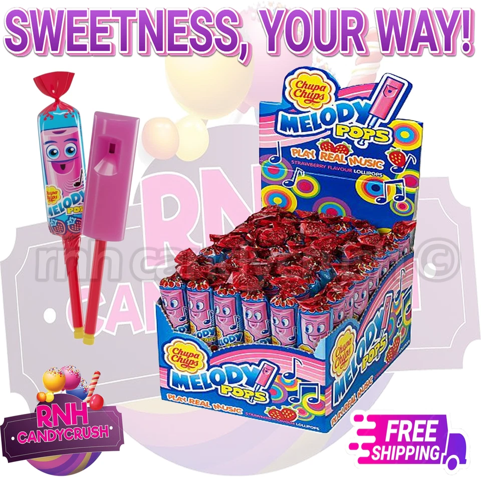 1 - 240 Chupa Chups Melody Pops Strawberry Flavoured Whistle Lollipops 15g Each - Image 1 of 1