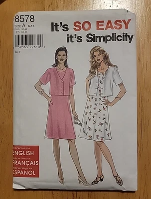 1999 Simplicity Sewing Pattern #8578 Womens Dress & Jacket Size 6-16 - Image 1 of 4
