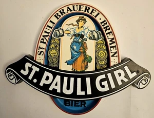 Vintage St Pauli Girl Bier Beer Plastic Advertising Sign By Carlton 1970s - Picture 1 of 9