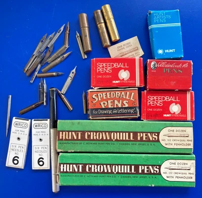 Lote surtido de plumas estilográficas y plumillas vintage dibujo caligrafía artista nuevo en stock Foto 1 de 4
