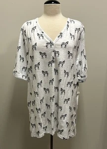 NWT Chico’s Zebra Print Cotton Slub Henley Tunic Top Sz 4 XXL 20/22 - Picture 1 of 15