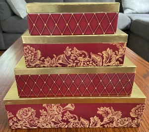Set of 4 Rectangular Floral Seasonal Nesting Boxes - Picture 1 of 6