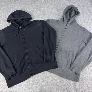 Uniqlo Hoodie Mens Large Black Gray Full Zip Sweatshirt Casual Cotton Blend - Picture 1 of 14