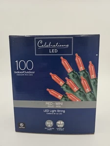 Celebrations Red LED String Light Indoor Outdoor 100 ct Patio Christmas  24 ft - Picture 1 of 5
