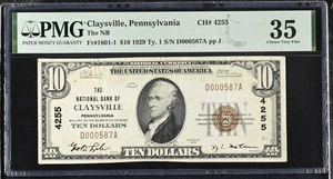 1929 $10 Dollar National Currency Banknote of Claysville PA #4255 PMG 35 - Picture 1 of 2