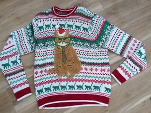 Blizzard Bay 3D Cat Ugly Christmas Sweater Green Red White Size XL - Picture 1 of 6