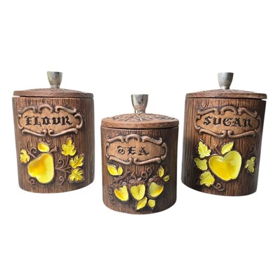 Vintage Treasure Craft Canister Set Flour Sugar Tea Kitchen Storage Brown - Image 1 of 4