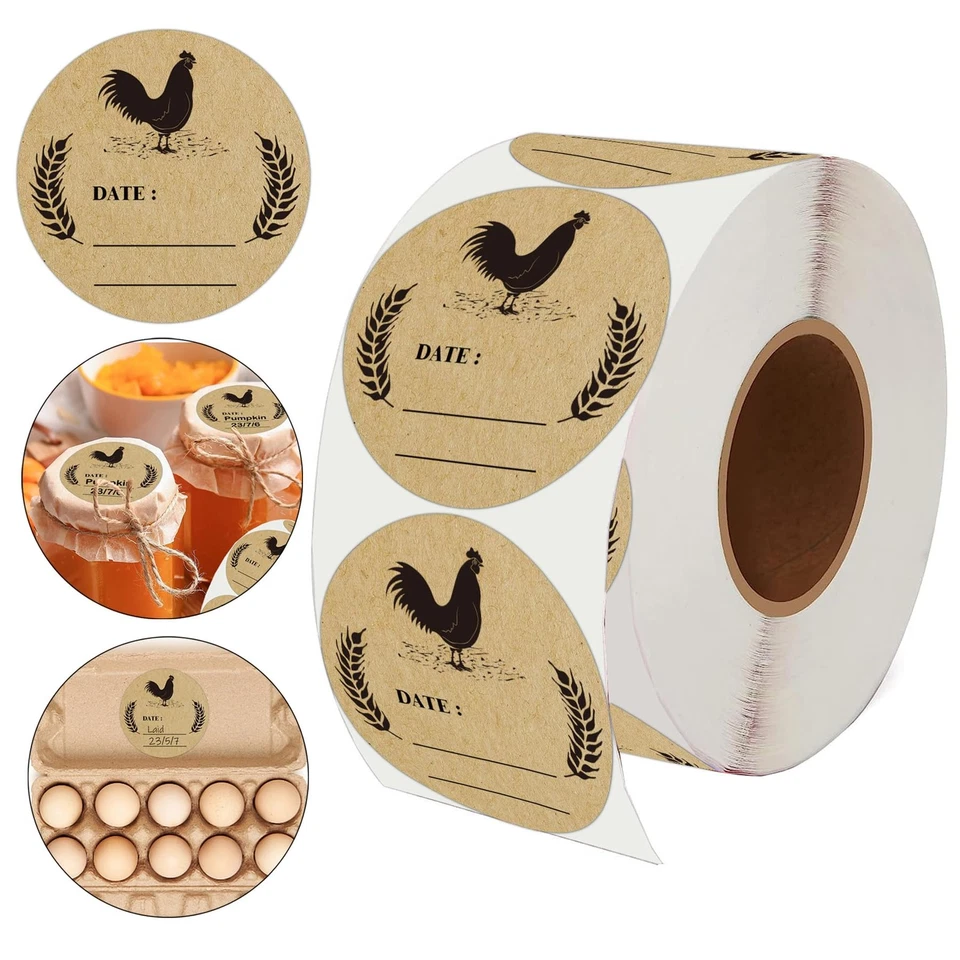 500 шт. круглых натуральных наклеек на фермерские куриные яйца наклейки для консервирования курицы 2 дюйма B... - Изображение 1 из 4