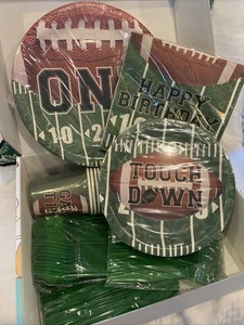 1st Down Football B-day Party Supplies- Serves 24 Plates, Napkins, Spoons Cups - Picture 1 of 6