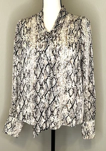 Blusa Joie Estampado Piel de Serpiente Mangas Largas Nueva con Etiquetas XS Plateada Brillante - Imagen 1 de 8
