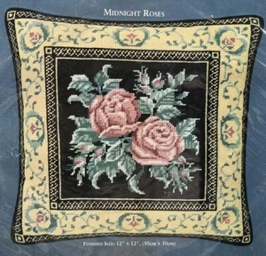 NEEDLE TREASURES Midnight Roses Pillow Needlepoint Kit #06621 12"x12" NEW - Picture 1 of 4