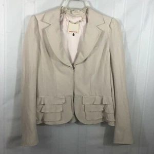 Blazer para mujer Rebecca Taylor tostado talla 6 estampado liso seda lino mezcla volantes delantero - Imagen 1 de 6