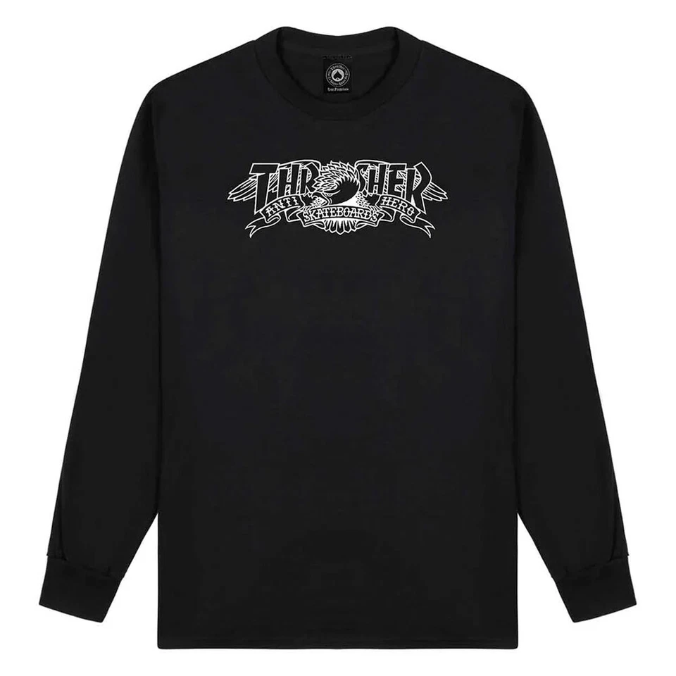 Thrasher Magazine X Anti Hero MAG BANNER LONG SLEEVE Skateboard T Shirt BLACK - Image 1 of 1