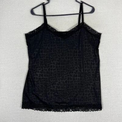 Moda Bug Negro Floral Encaje Cami Top Mujer 0X Correa Ajustable Foto 1 de 4