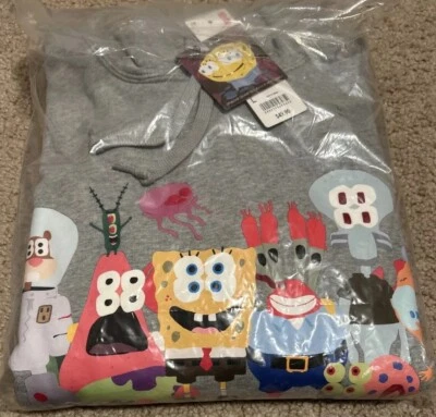 Nuevo con etiquetas Uniqlo x Bob Esponja Pantalones Cuadrados x Cactus Planta Mercado de Pulgas Gris Sudadera con Capucha Grande Foto 1 de 4