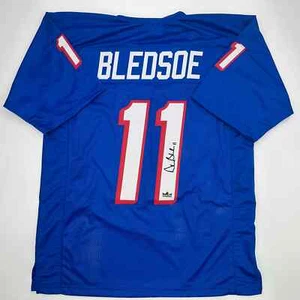 Facsimile Autographed Drew Bledsoe New England Blue Reprint Jersey Size Men's XL - Picture 1 of 4