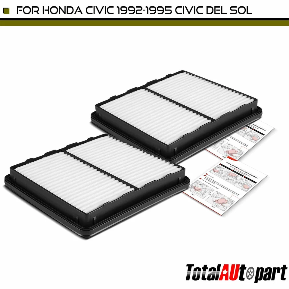 Filtro de aire motor panel rígido nuevo 2 piezas para Honda Civic 92-95 Civic del Sol 93-97 Foto 1 de 4