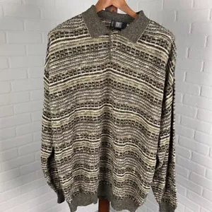 Suéter Polo TSRE Vintage Patrón Geométrico Tejido Marrón Tostado Rayas XL - Imagen 1 de 10