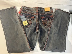 NWT True Religion Boys Ricky Super T Jeans, Size 10, Burnt Orange Stitching - Picture 1 of 5