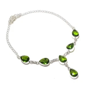 Green Peridot Gemstone Handmade 925 Sterling Silver Jewelry Necklace Size 18" - Picture 1 of 1