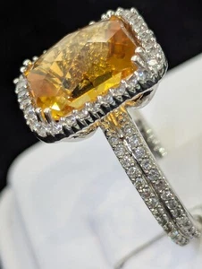Effy 14k White Gold Double Banded Citrine Ring with Diamonds - Picture 1 of 5
