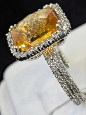 Anillo Effy de citrino de doble banda de oro blanco de 14k con diamantes Foto 1 de 4