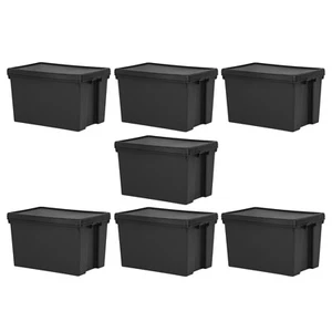 7 x 62 Litres Black Storage Box With Lid Recycled Plastic Heavy Duty Containers - Picture 1 of 12