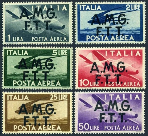 Italy Trieste Zone A C1-C6,MNH.Mi 18-23.Air Post 1947.Plane,Swallows overprinted Cover