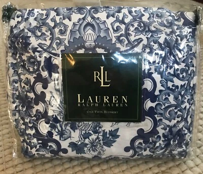 FALDA DE CAMA DOBLE RALPH LAUREN HOME PORCELANA AZUL ~ NUEVA EN PAQUETE Foto 1 de 3