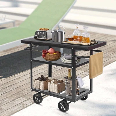 Rolling Bar Cart Industrial Mobile Serving Cart Kitchen 3 Tiers Storage Trolley - Image 1 of 4