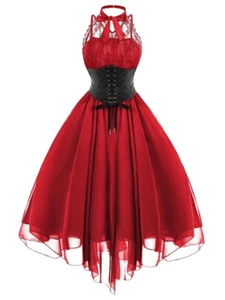 Dress Steampunk Halter Corset Mini Retro Victorian Gothic Womens Ladies Lace - Picture 1 of 12