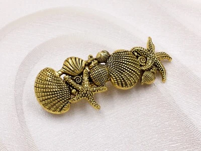 Seashell Hair Barrette Ocean Beach Hair Clip Antique Gold Boho Hair Accessories - Image 1 of 4