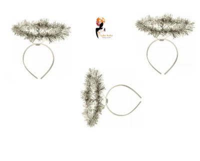 Christmas Angel Silver Tinsel Halo Headband for Parties & Festivities