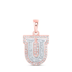 10kt Two-tone Gold Womens Round Diamond U Initial Letter Pendant 1/5 Cttw - Picture 1 of 1