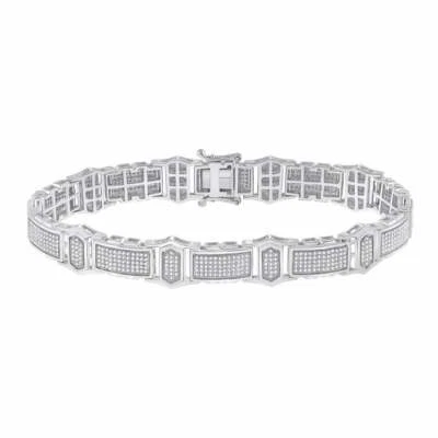 Brazalete de tenis de eslabones de circonita cúbica redonda de 2,10 quilates de plata de ley 925 pura para hombre Foto 1 de 3